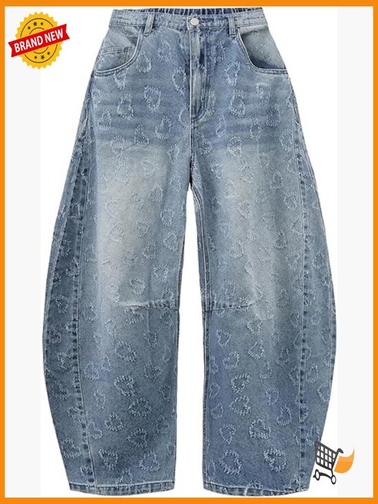 Denim - Wide Leg Y2K Barrel Jeans - Boyfriend Baggy Denim Pants Mid Low Rise